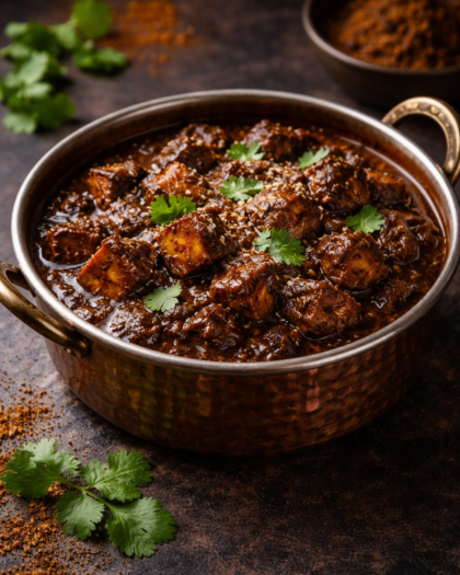 Diced pork cooked in dark roasted spices and finished with ground coconut