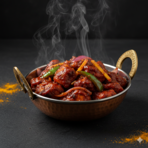 Marinated chicken with pepper, red onion, garlic, ginger and a sweet and spicy sauce