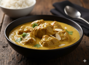 Lamb cooked with a creamy nutty suace with almonds and saffron